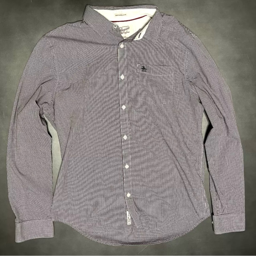 Original Penguin Heritage Slim Fit Men's Large Red & Blue Button Up Long Sleeve